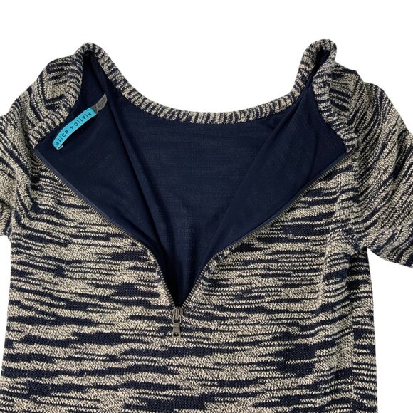 Alice + Olivia Textured Sweater Dress S Blue Marled 3/4 Sleeve Mini Bodycon Fall - Picture 3 of 12